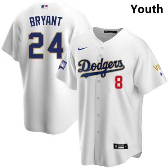 Youth Los Angeles Dodgers Kobe Bryant Championship Gold Trim White Limited All Stitched Flex Base Jersey